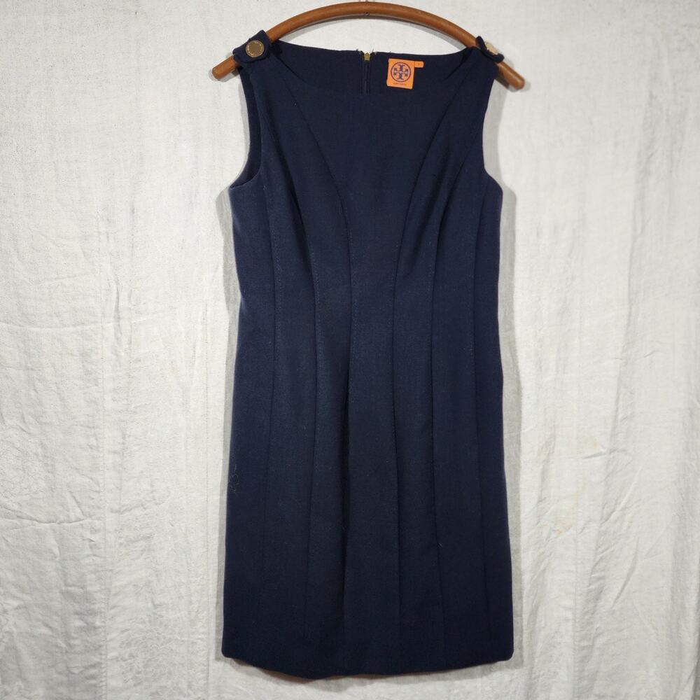 TORY BURCH sz 8 navy wool blend sleeveless dress